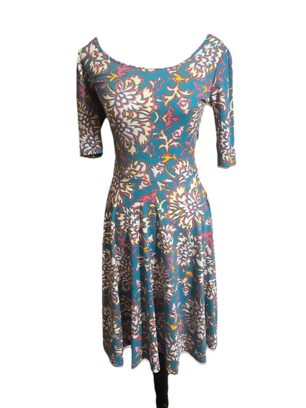 LuLaRoe Dress Sz XS NICOLE Geometric Print A-Line/Fit&Flare Mid Length Sleeves
